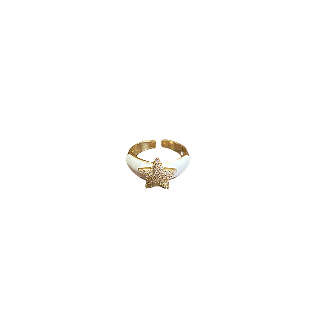 White Enamel CZ Star Ring