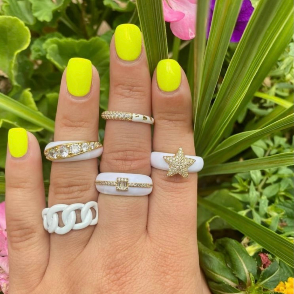 White Enamel CZ Star Ring