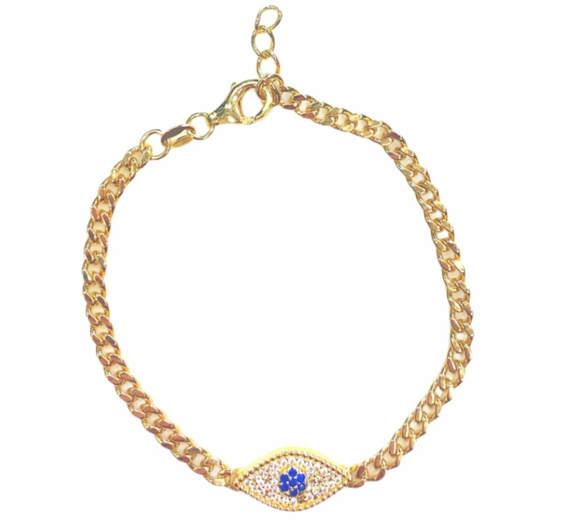 Gold Sparkle Evil Eye Chain Bracelet