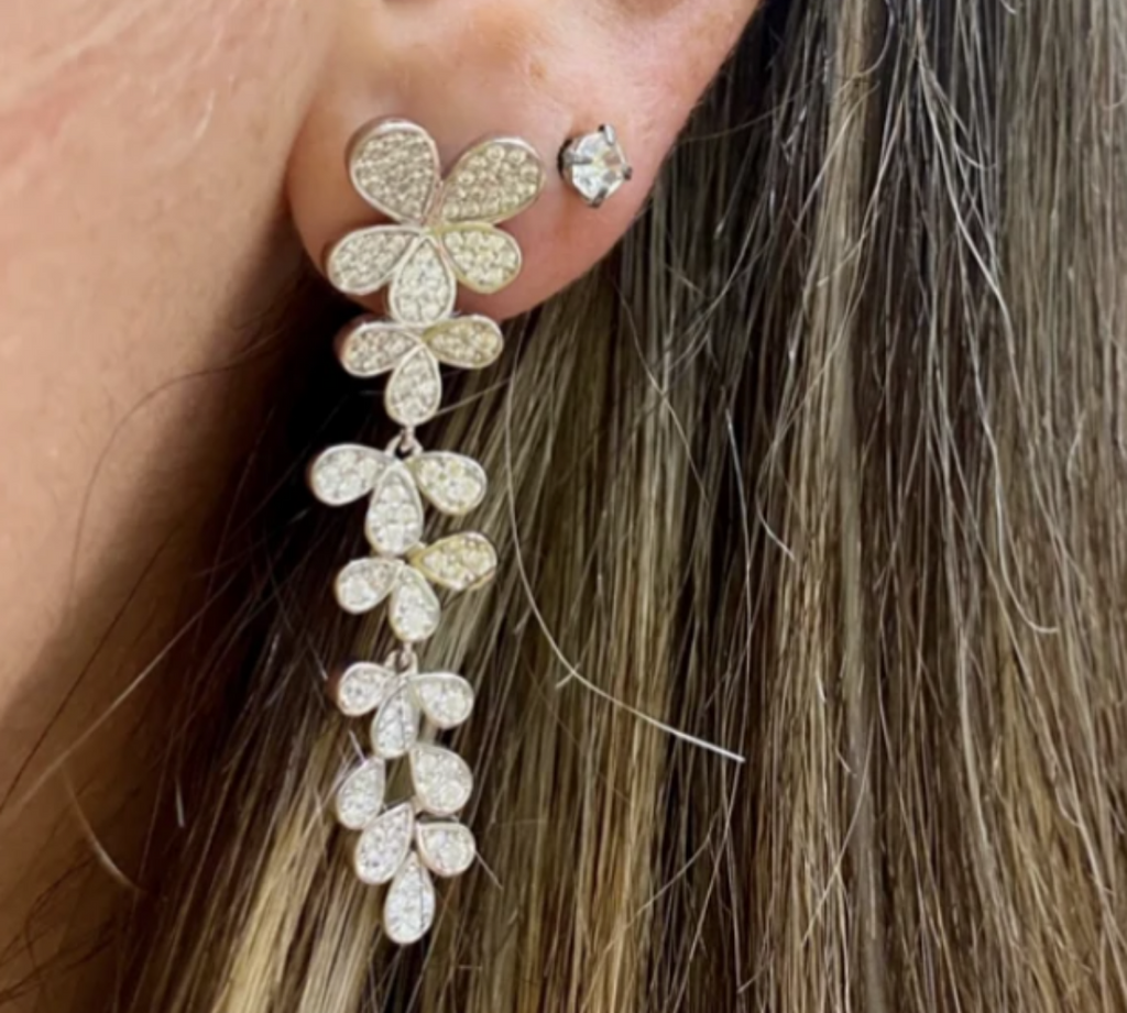 Silver Flower Drop Earrings