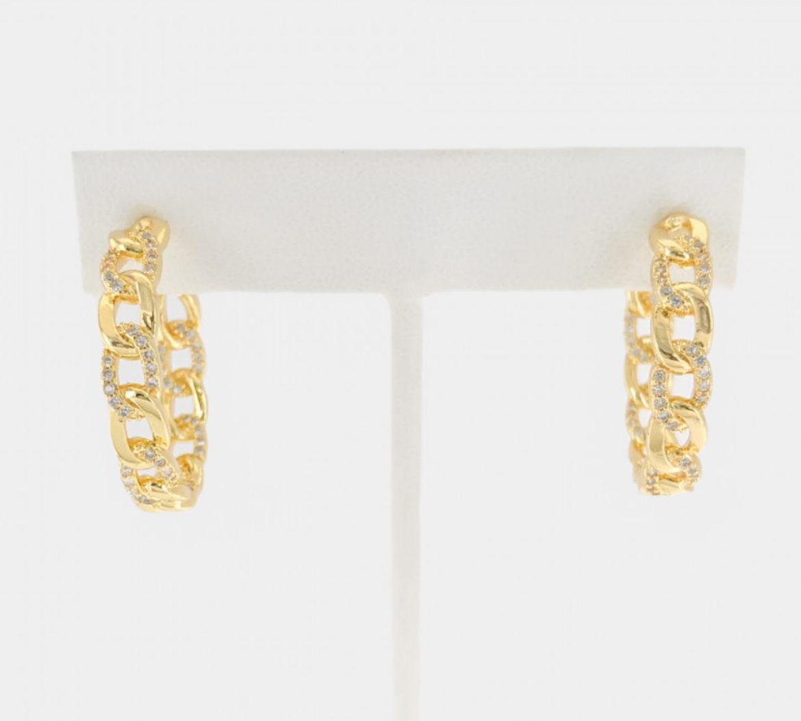 Curb Chain CZ Hoop Earrings