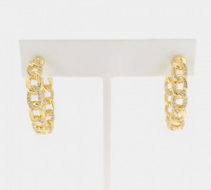Curb Chain CZ Hoop Earrings
