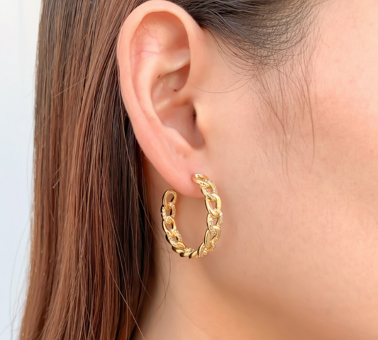 Curb Chain CZ Hoop Earrings