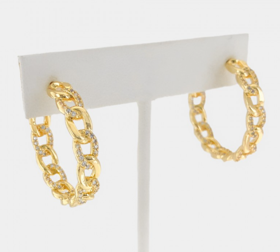 Curb Chain CZ Hoop Earrings