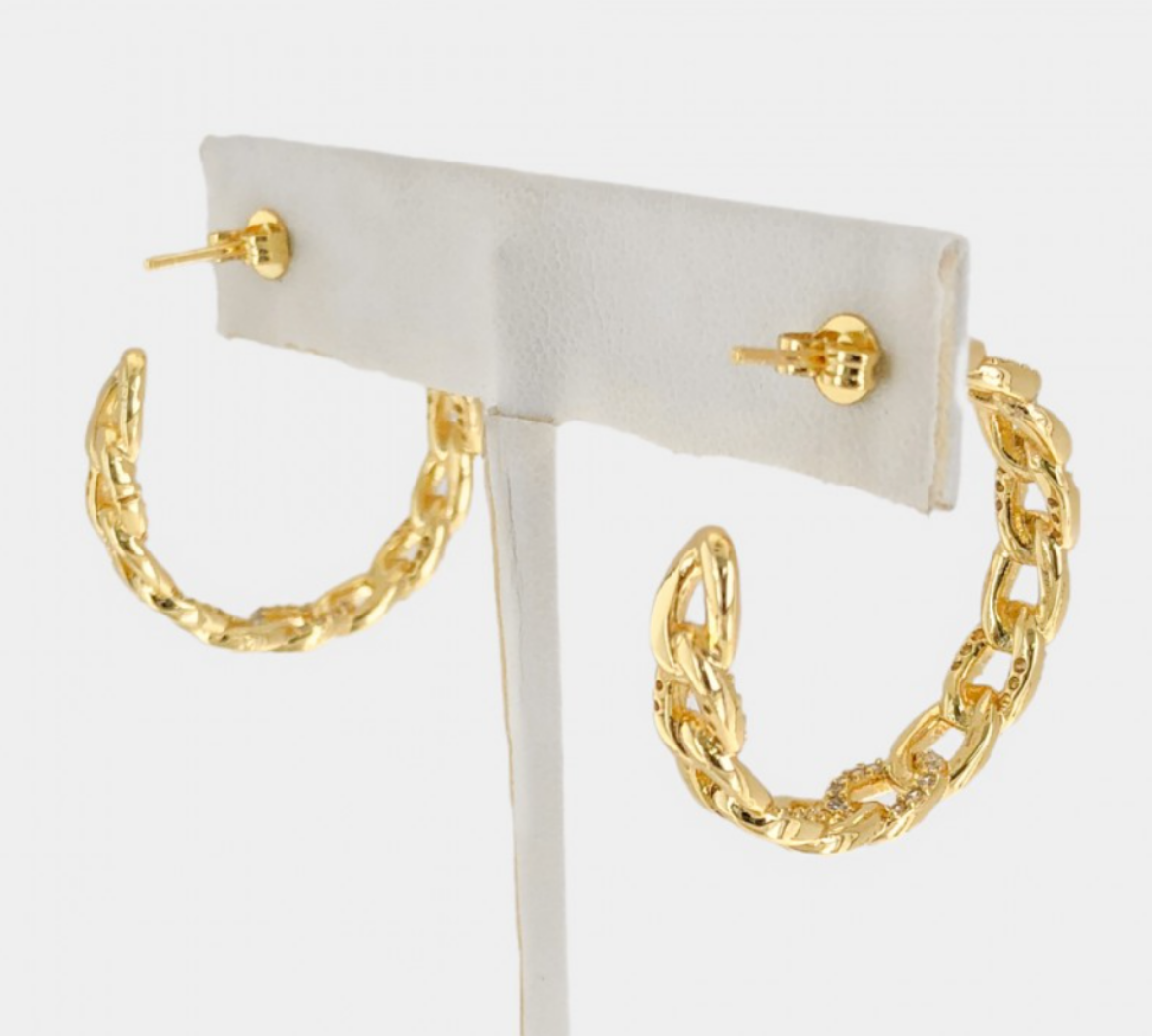 Curb Chain CZ Hoop Earrings