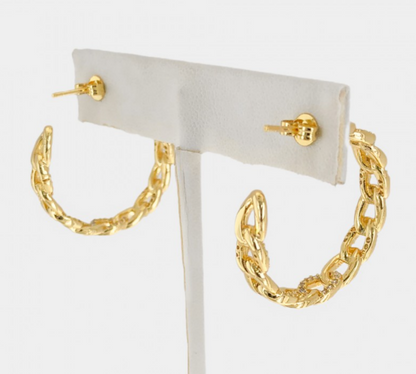 Curb Chain CZ Hoop Earrings