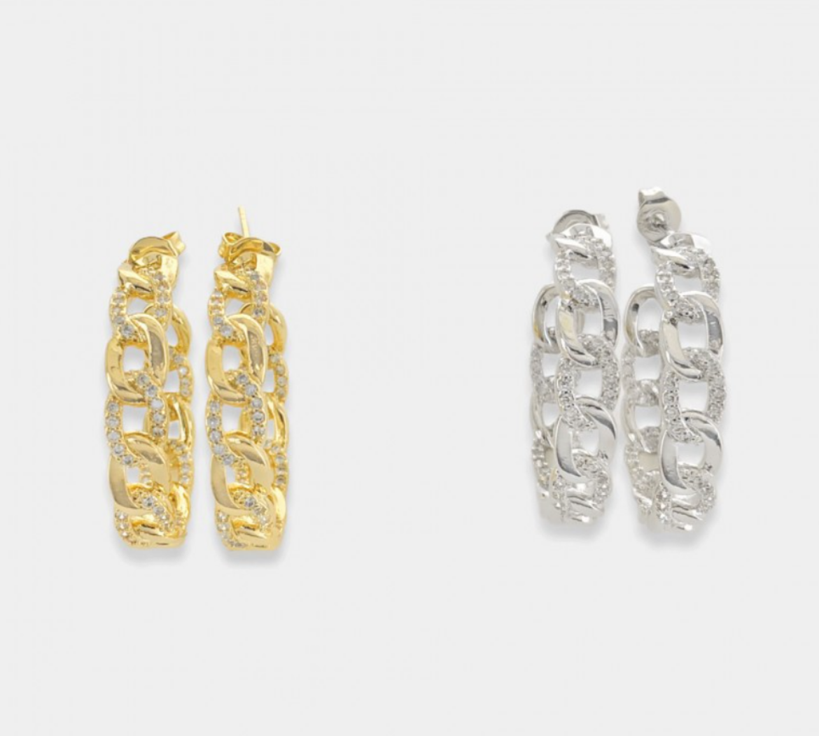 Curb Chain CZ Hoop Earrings