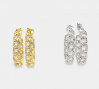 Curb Chain CZ Hoop Earrings