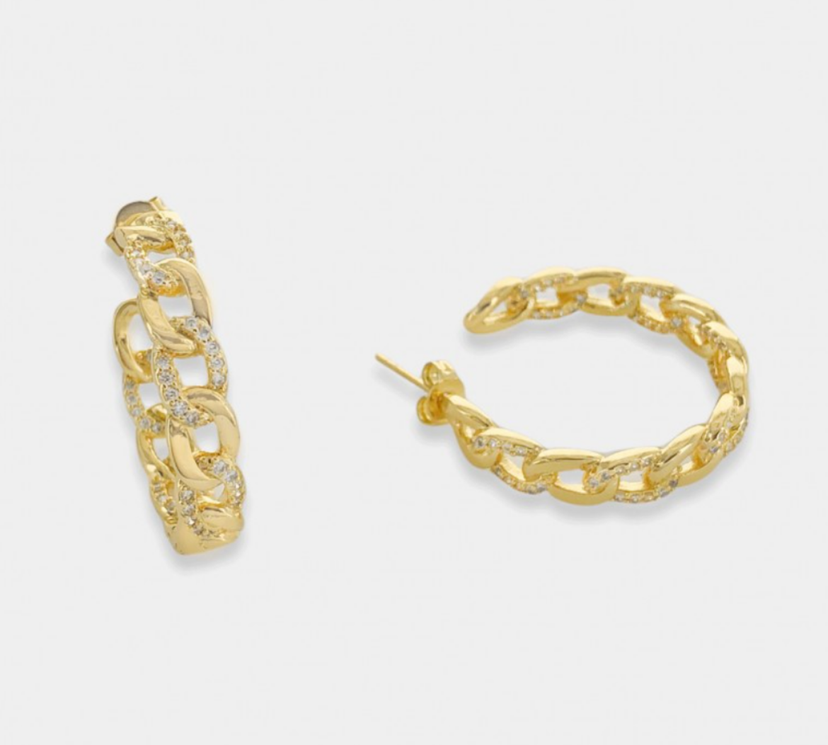 Curb Chain CZ Hoop Earrings