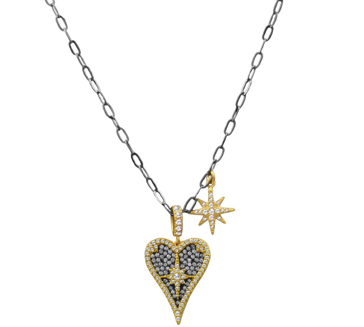 Heart and Star Black Chain Necklace