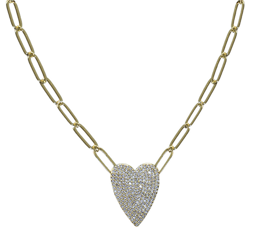 Paperclip Chain Pave Heart Necklace