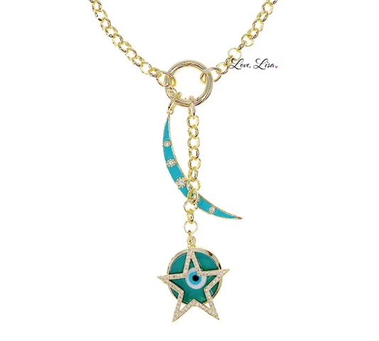 Green Moon & Star Necklace