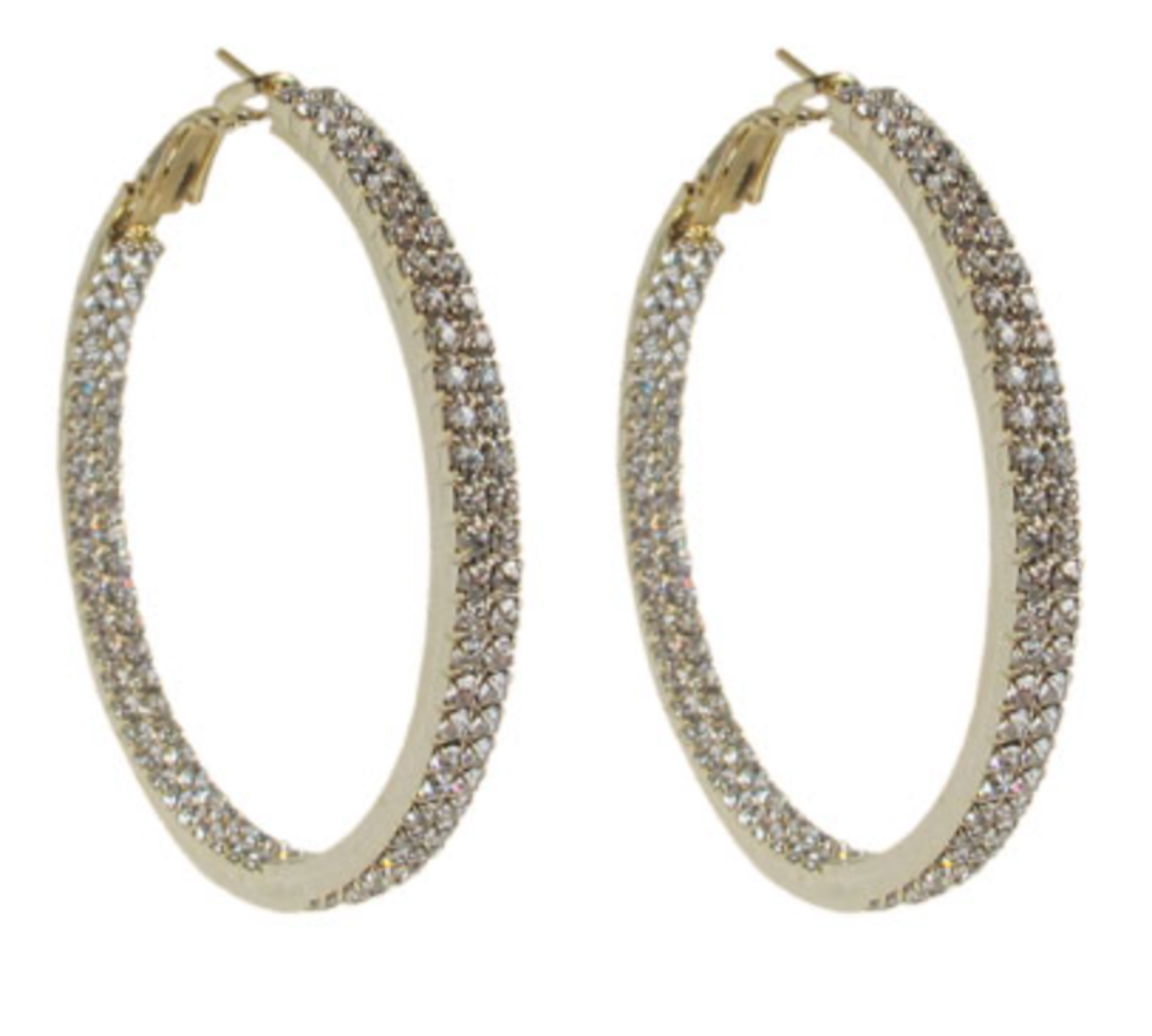 Gold Double Lined Crystal Hoop