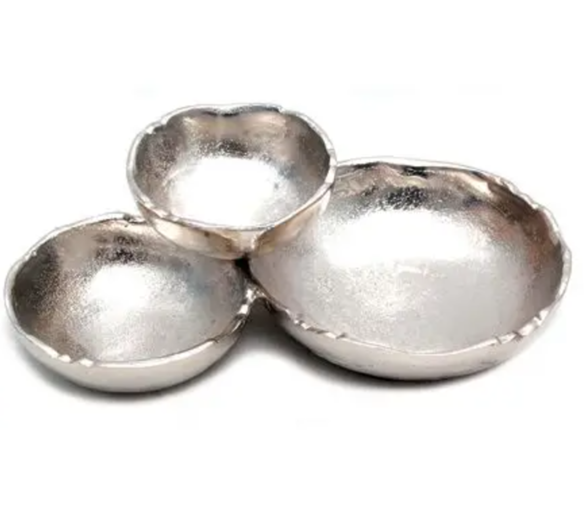 Silver Textured 3-Bowl Dish