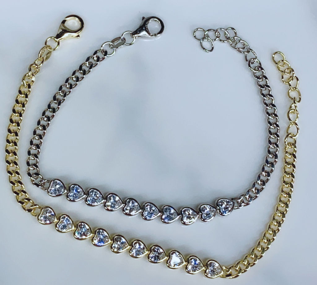 Half CZ Heart Chain Bracelet