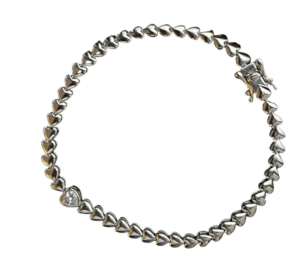 Silver Single CZ Heart with Side Hearts