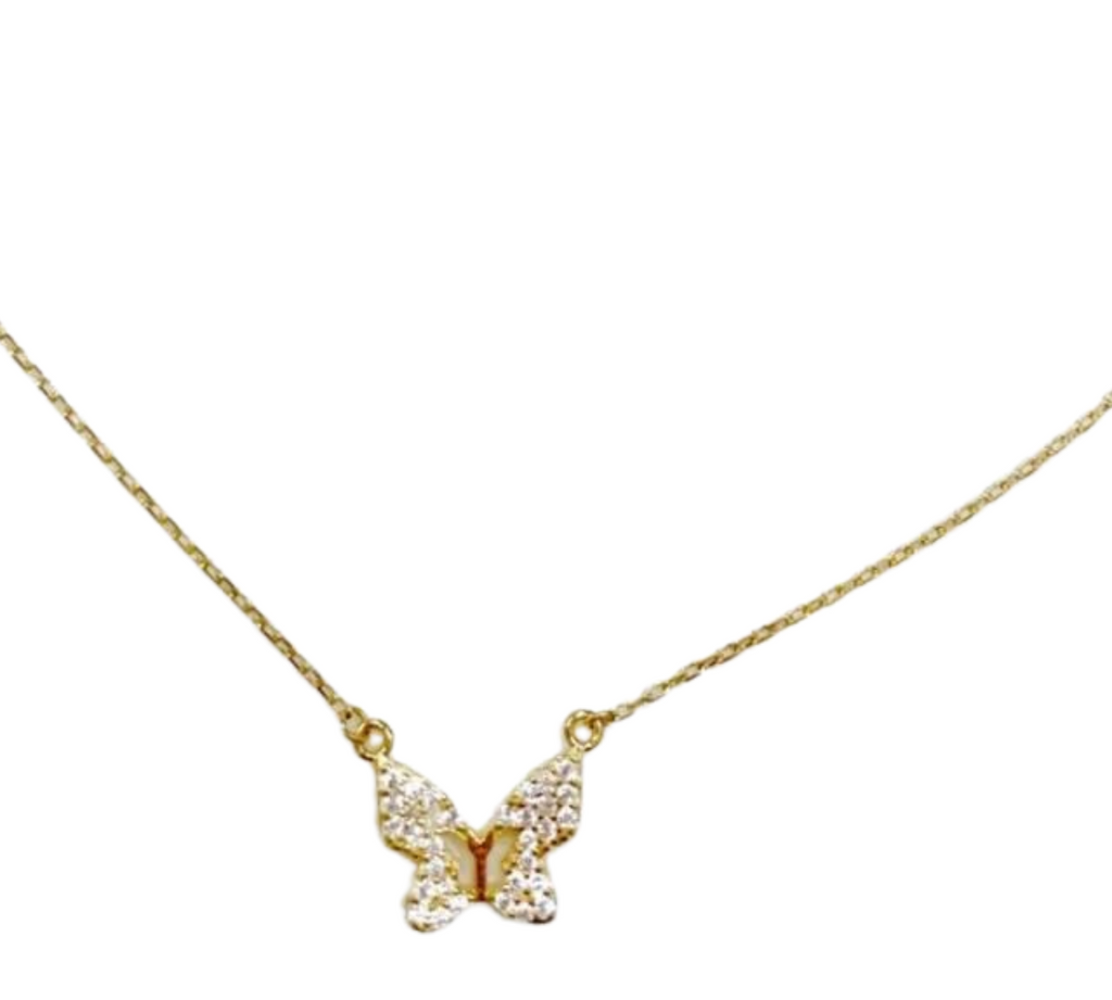 Gold CZ Cut out Butterfly Necklace