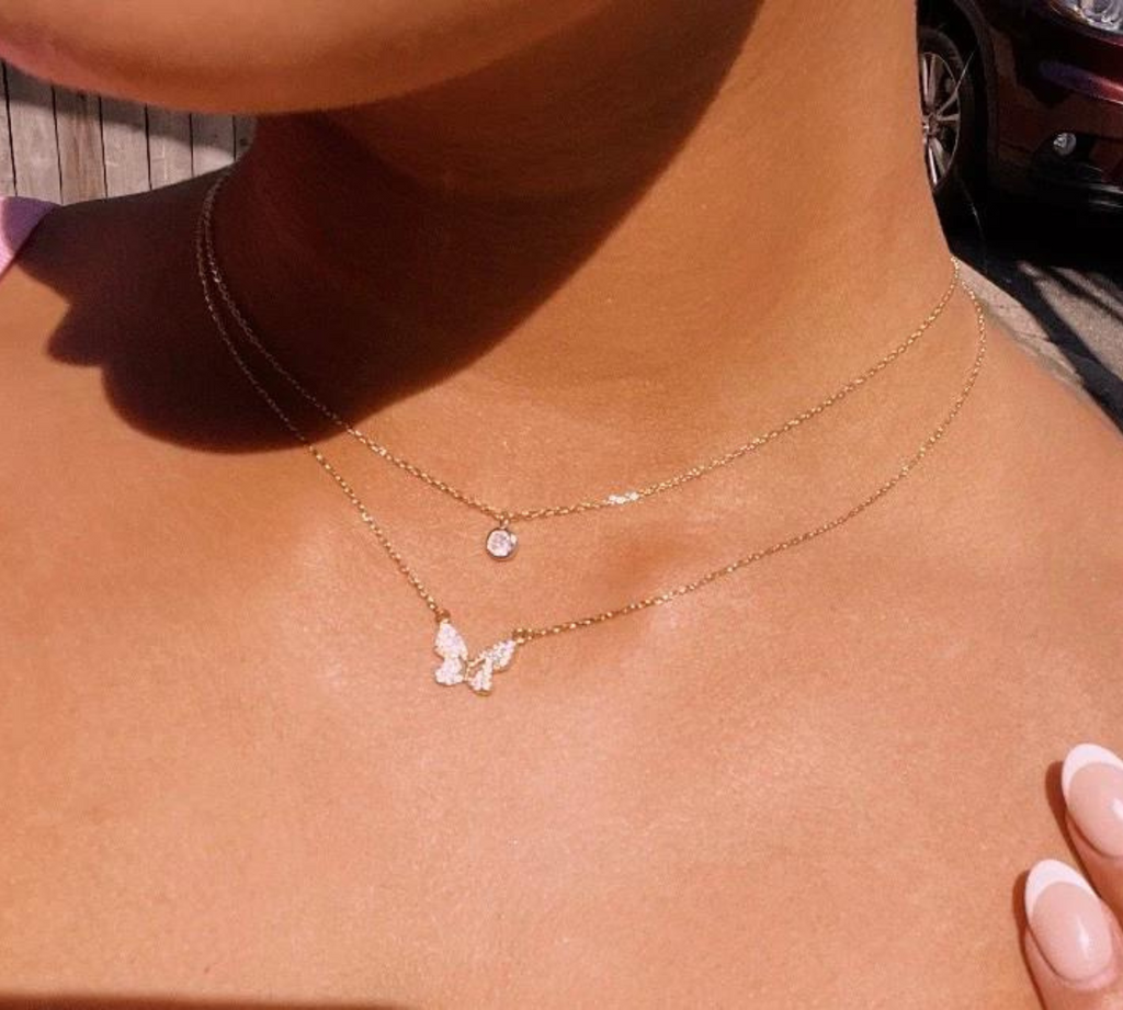 Gold CZ Cut out Butterfly Necklace