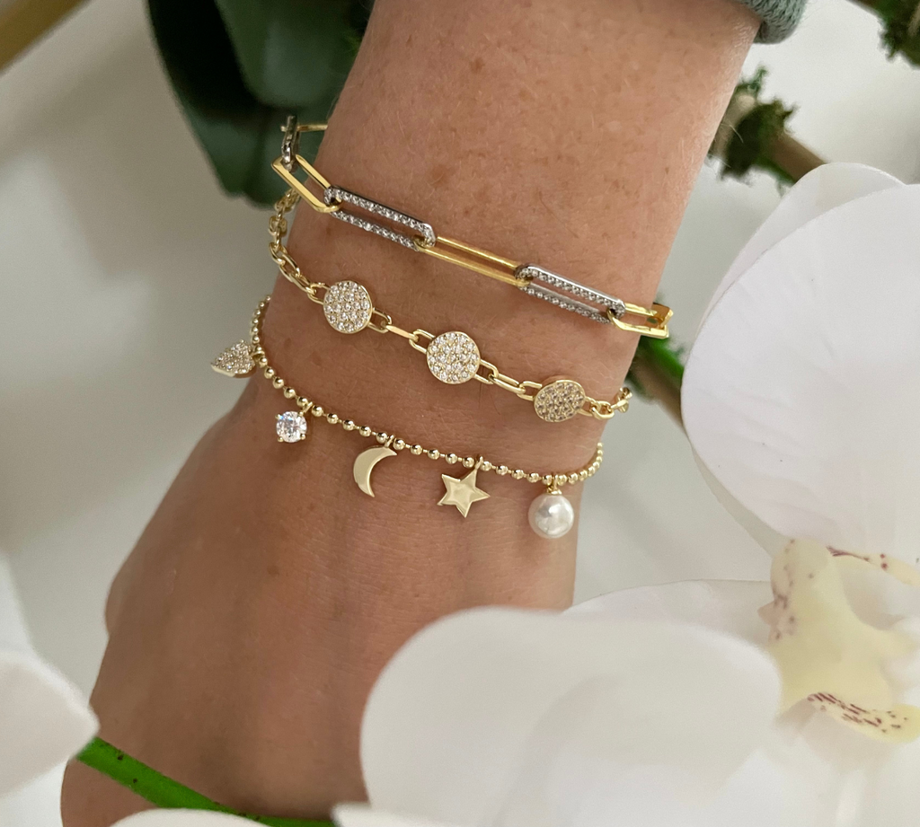 Three Pave Circle CZ Link Bracelet