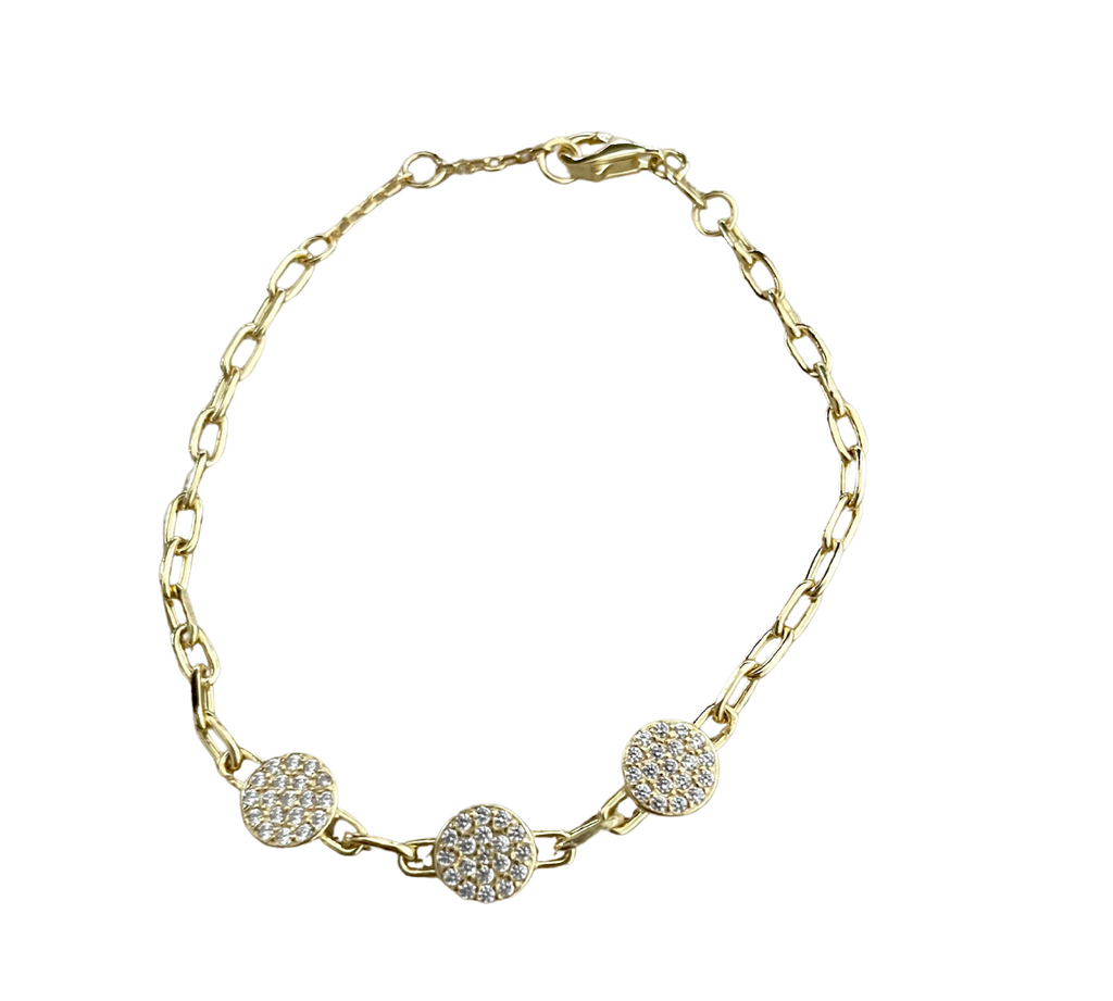 Three Pave Circle CZ Link Bracelet