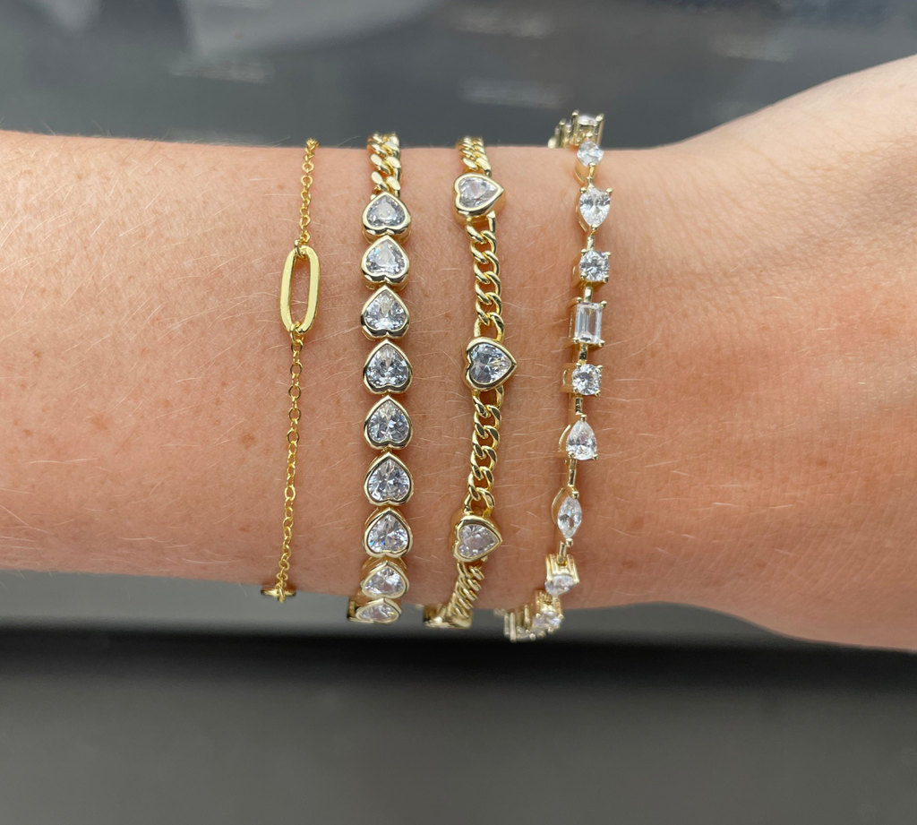 Half CZ Heart Chain Bracelet