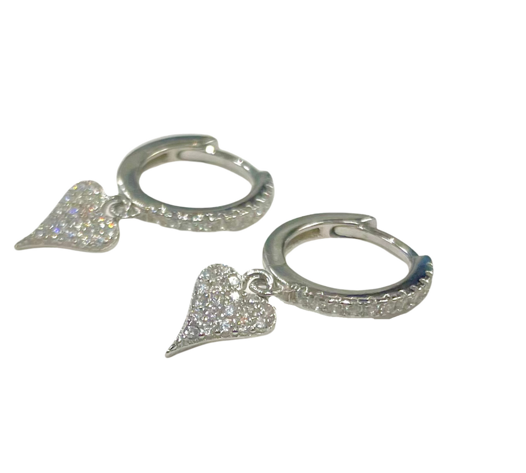 Pave Heart Hoops