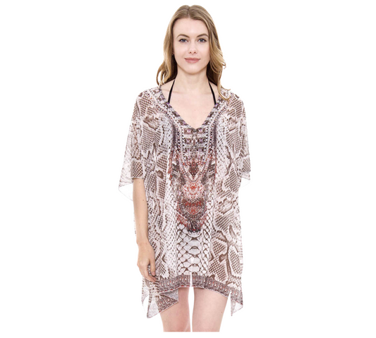 Mixed Print Rhinestone Studded Beach Coverup