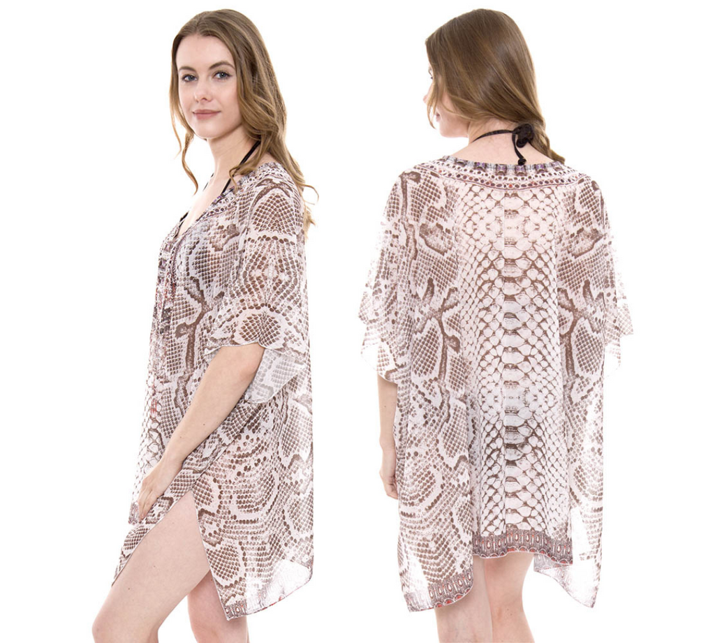 Mixed Print Rhinestone Studded Beach Coverup