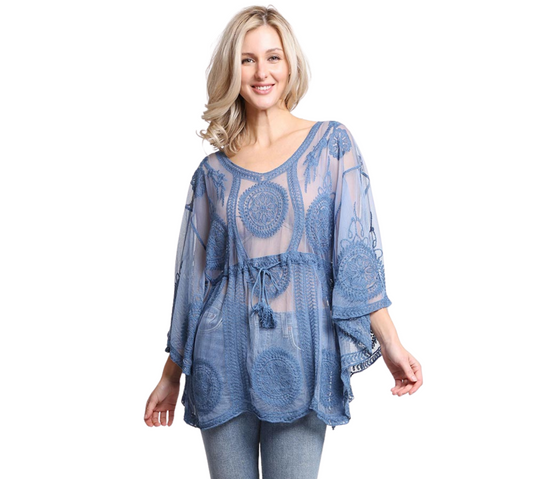 Blue Tie and Lace Cover Up