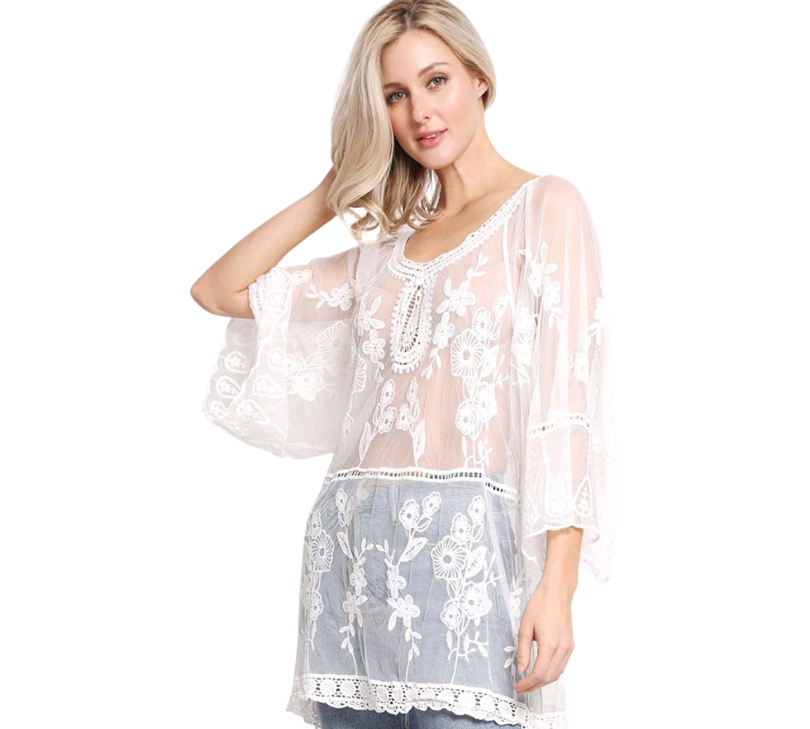 Flower Patterned Lace Cover Up