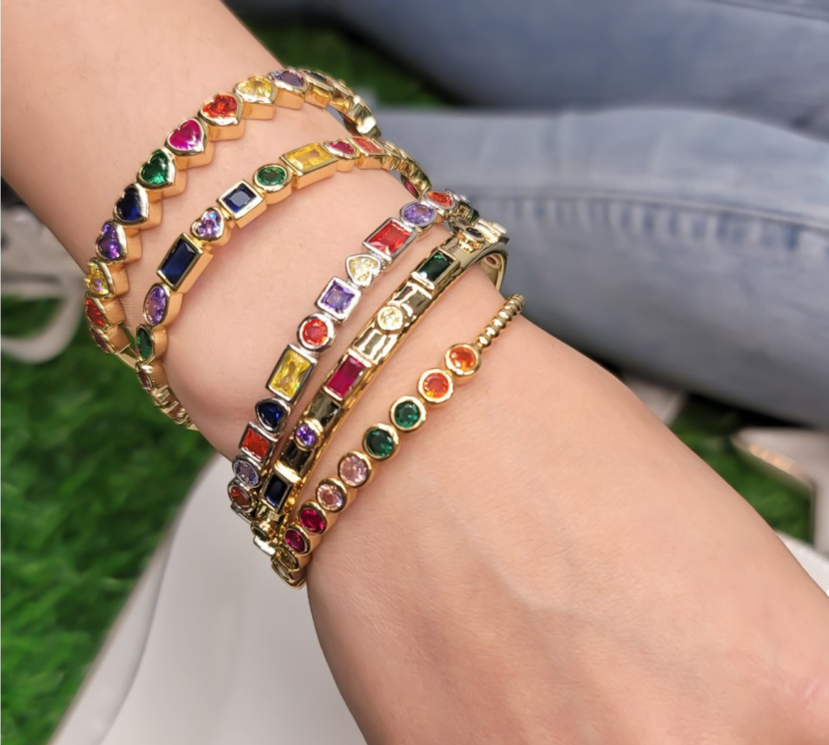 Open Rainbow Baguette CZ Cuff