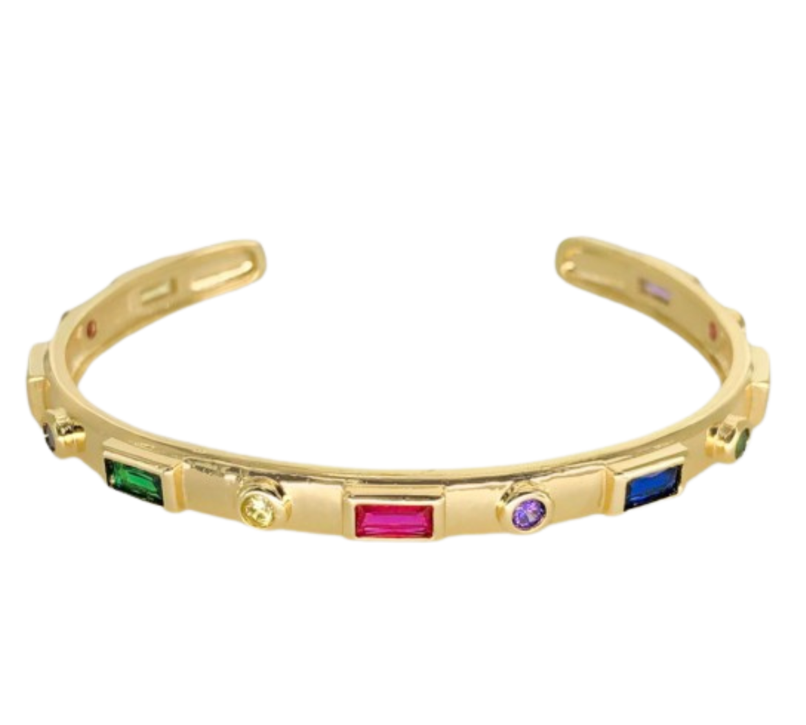 Open Rainbow Baguette CZ Cuff