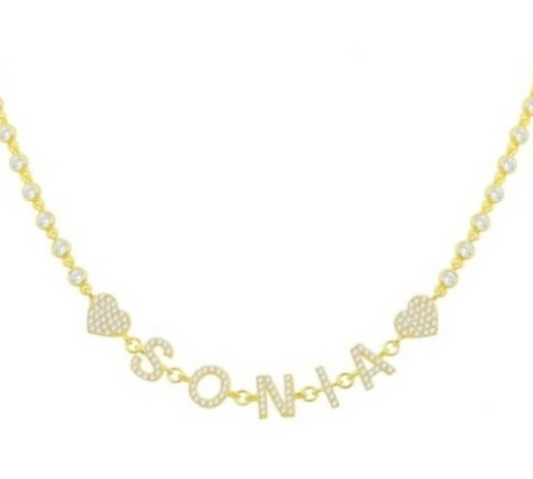 Sonia Heart and CZ Name Necklace