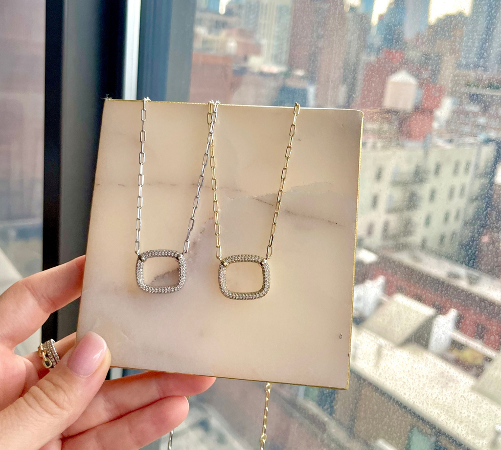 Open Square CZ Necklace