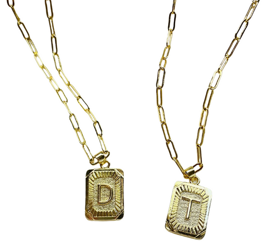 Rectangle Initial Link Necklace
