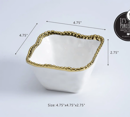 Square White/Gold Snack Bowl