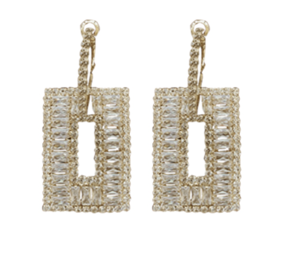 Baguette and CZ Rectangle Earrings