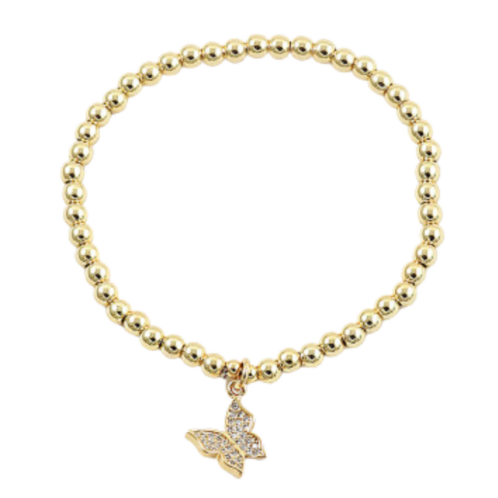 Gold Beaded Butterfly CZ Bracelet