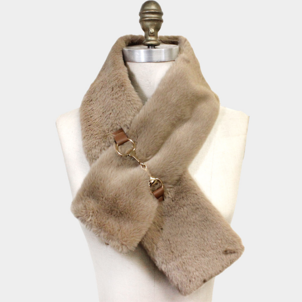 Faux Fur Leather Pull Through Scarf