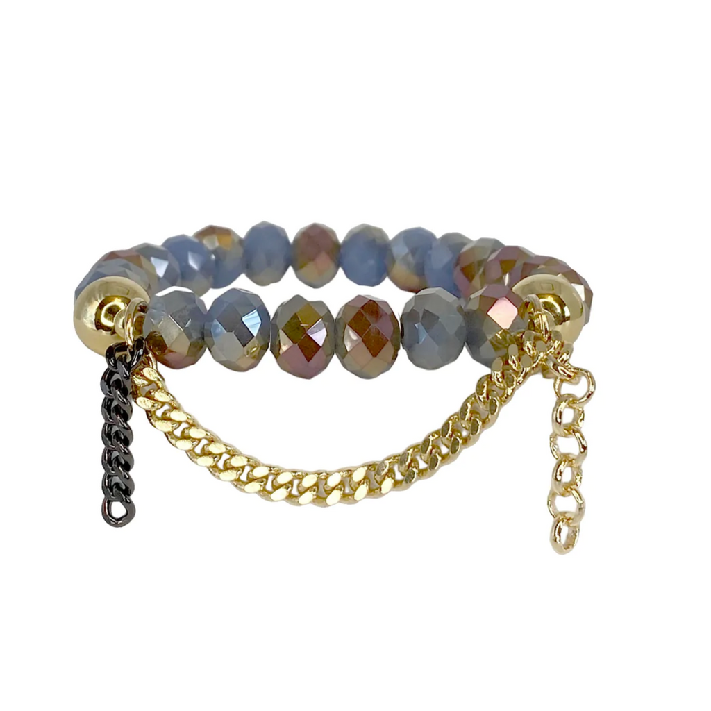 Lillian Blue Stack of Crystal Tassel Bracelets