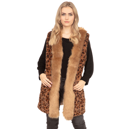 Leopard Patterned Faux Fur Vest