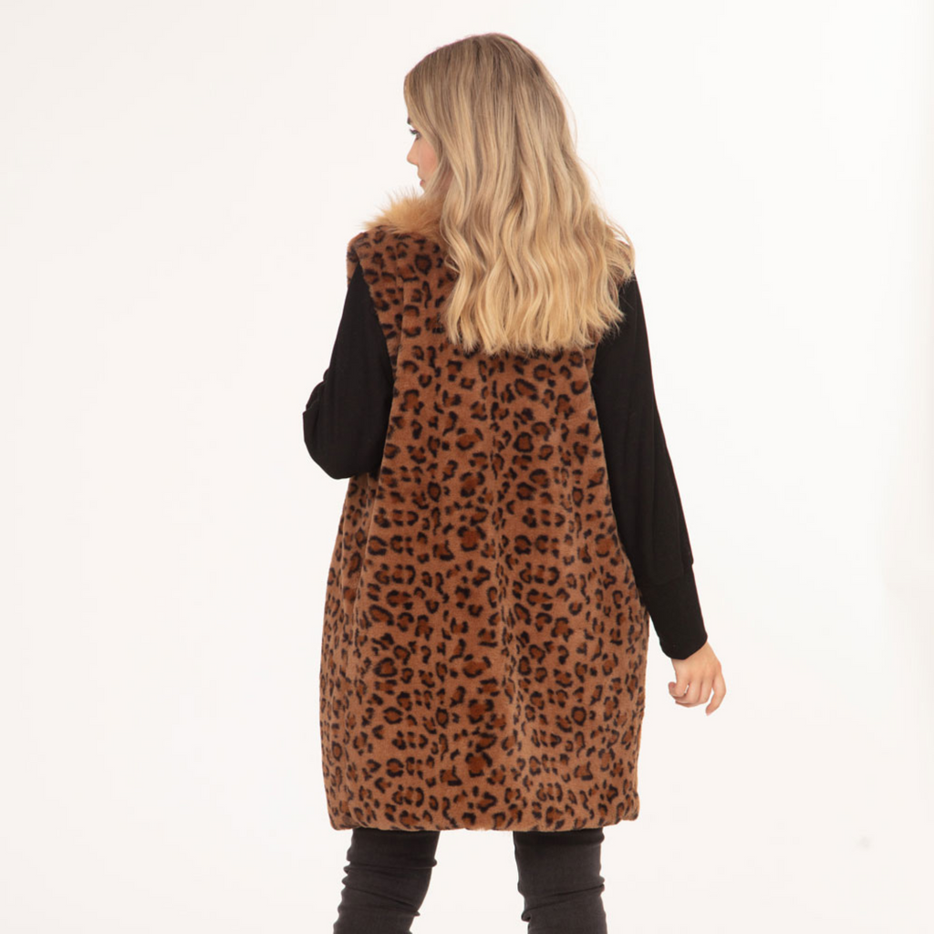 Leopard Patterned Faux Fur Vest