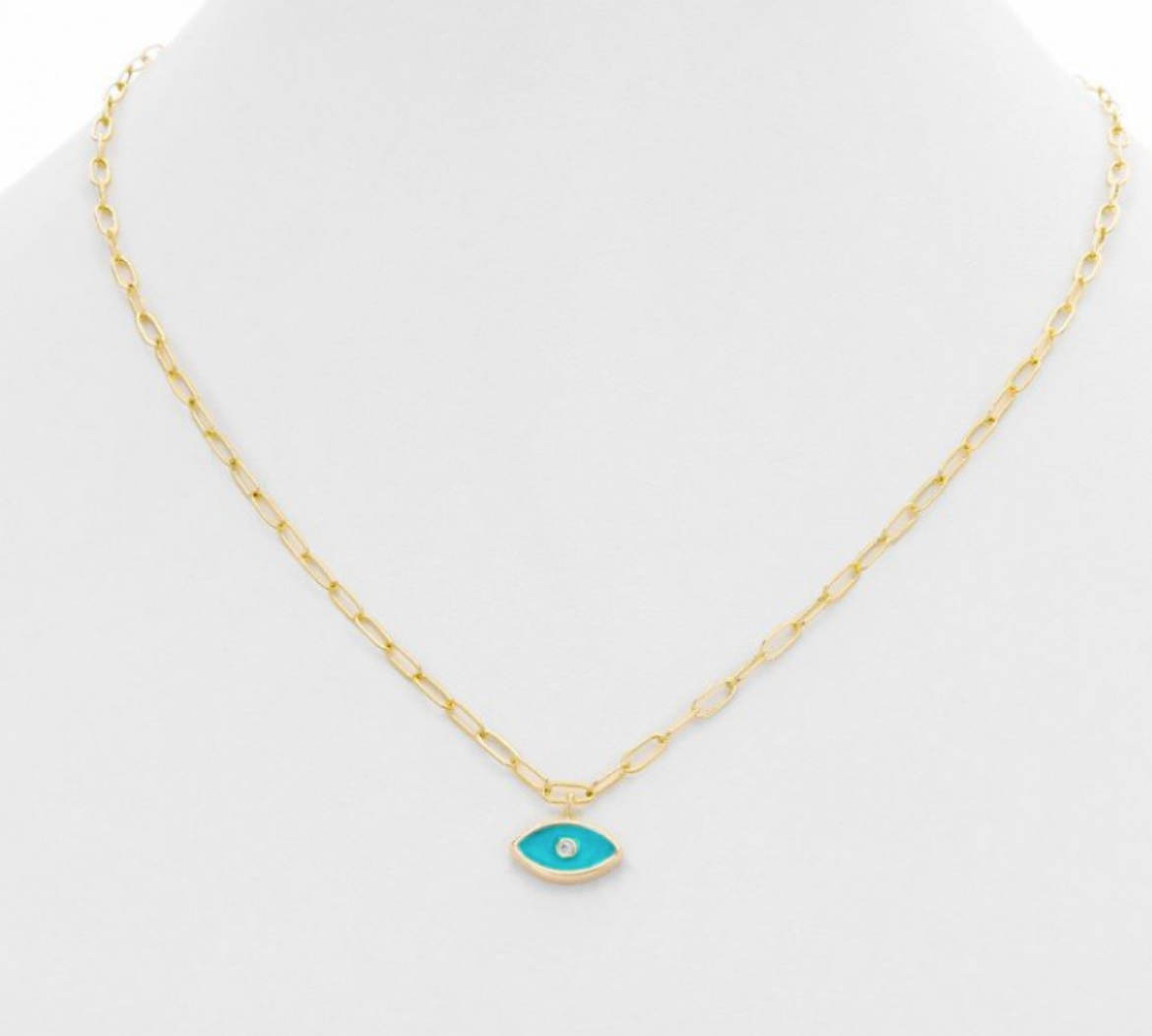 Turquoise Enamel Eye Chain Necklace