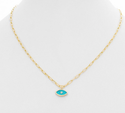 Turquoise Enamel Eye Chain Necklace