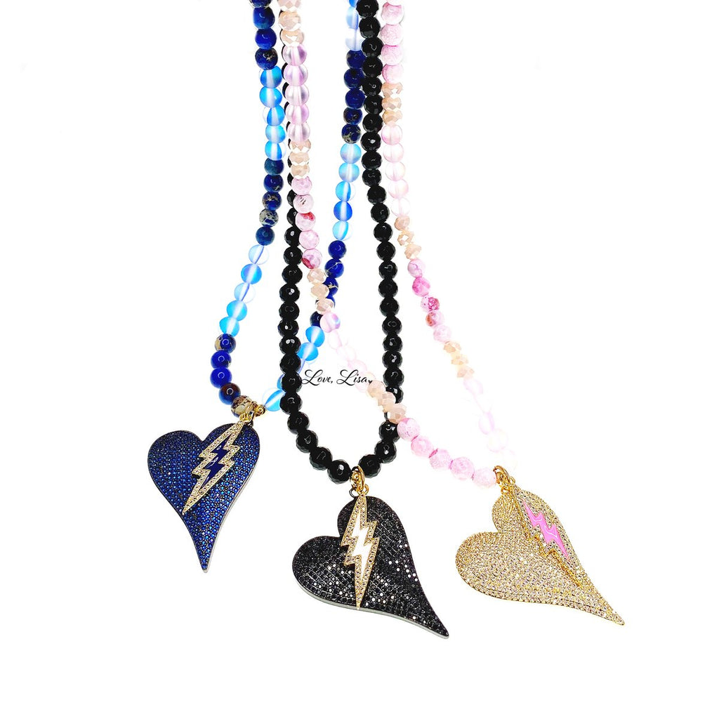 Anna's Heart Lightning Bolt Beaded Necklace