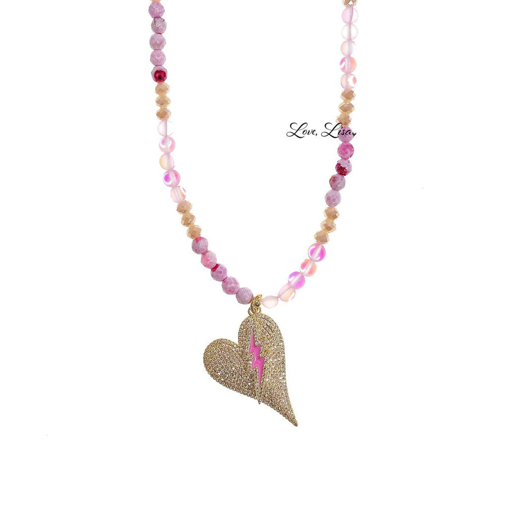 Anna's Heart Lightning Bolt Beaded Necklace