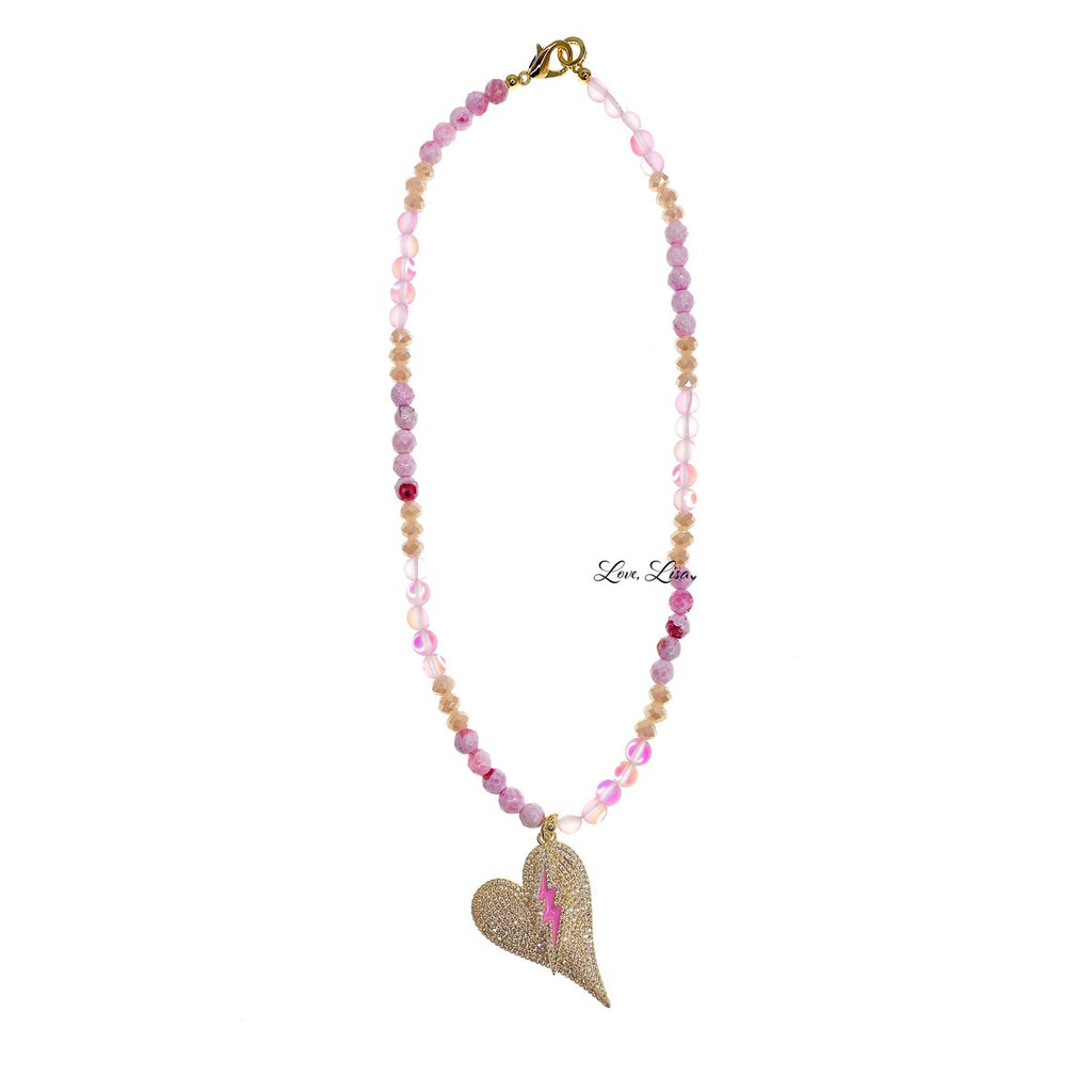 Anna's Heart Lightning Bolt Beaded Necklace