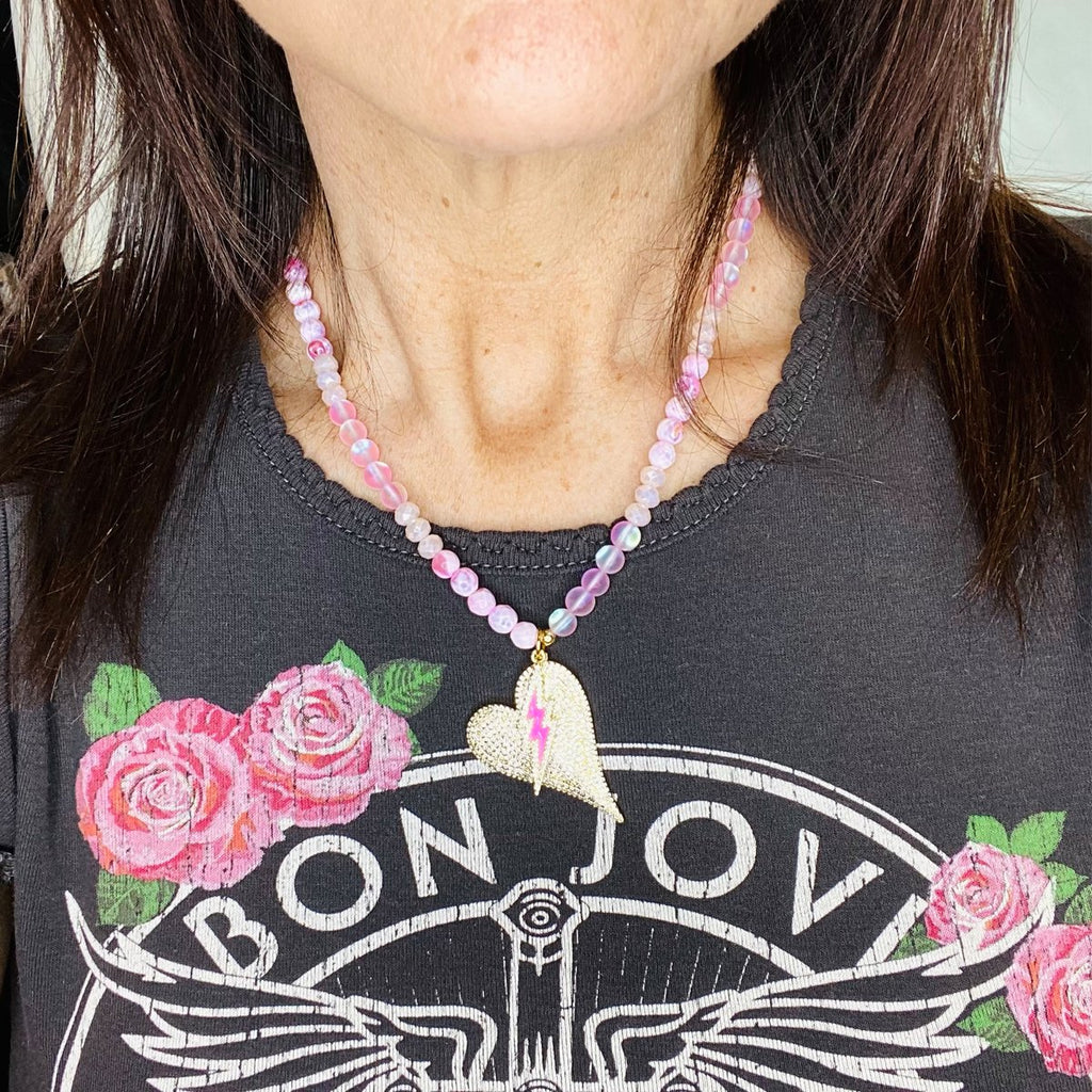 Anna's Heart Lightning Bolt Beaded Necklace
