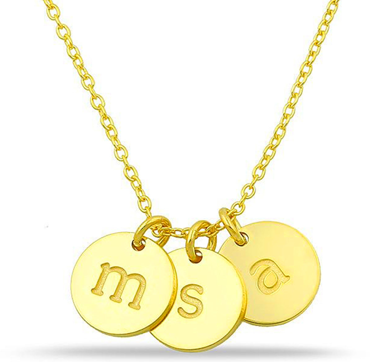 Disc charm necklace engraved with initials